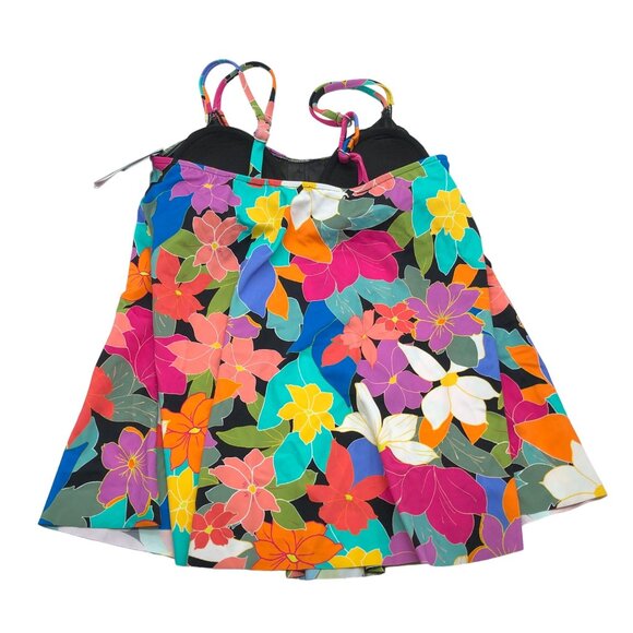 Swim Solutions Womens Floral Tankini Swim Top Pleated Front Colorful Size 10 - Picture 4 of 7